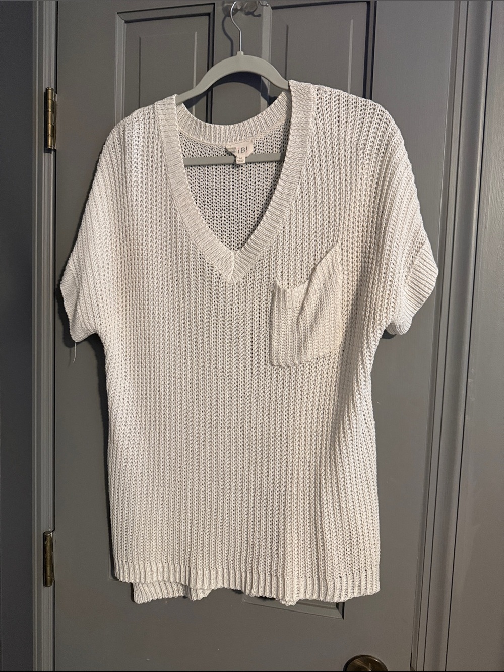 BiBi Cream Knit V-Neck Short Sleeve Top